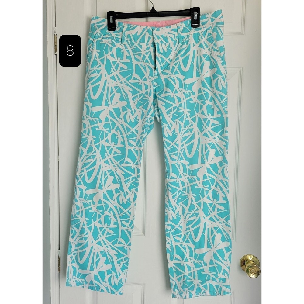 Lilly Pulitzer Turquoise and White Straight Leg Pants
